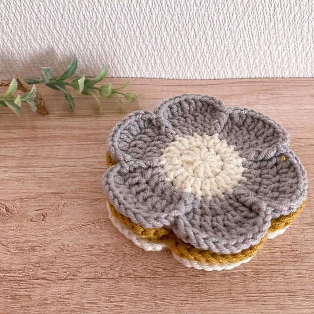 1pc Crochet Flower Coaster – Handmade Wool Table Mat by Marsa for Tea & Decor