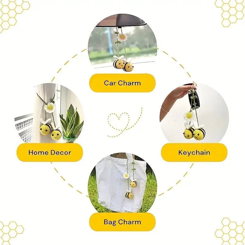 Handmade Crochet Bee Car Mirror Hanging – Cute Rearview Accessory by Marsa for Car Decor & Gifts