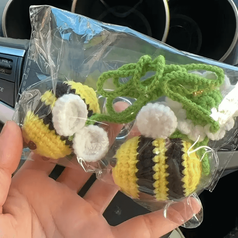 Handmade Crochet Bee Car Mirror Hanging – Cute Rearview Accessory by Marsa for Car Decor & Gifts
