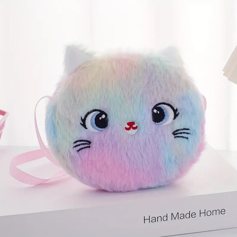 Plush Cat Crossbody Bag with Zipper – Soft Kitty Shoulder Bag by Marsa for Girls & Daily Use