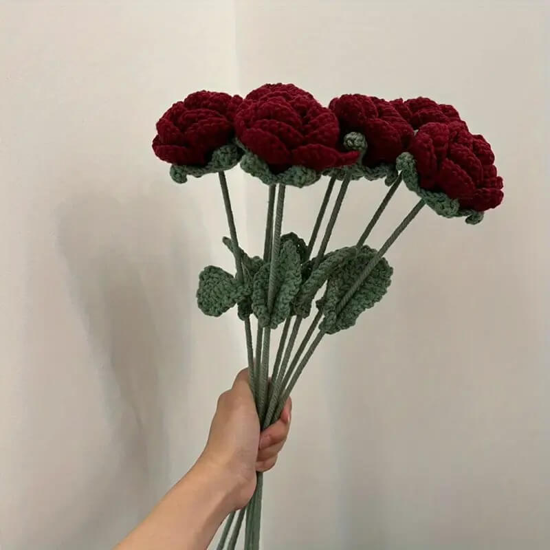 Handmade Crochet Rose – 1 Pc Soft Wool Flower by Marsa, Ideal for Gifting & Decoration