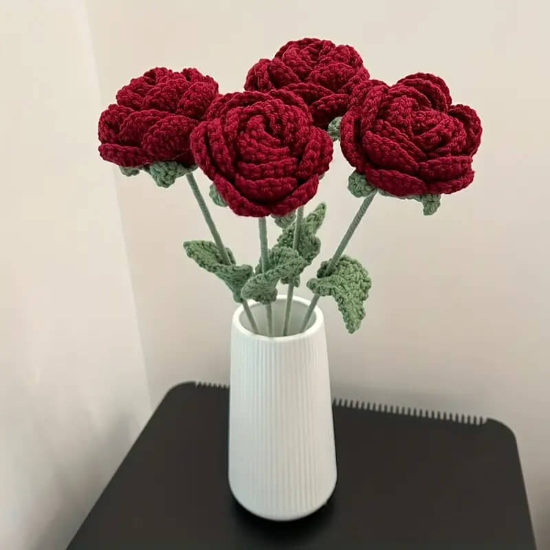 Handmade Crochet Rose – 1 Pc Soft Wool Flower by Marsa, Ideal for Gifting & Decoration
