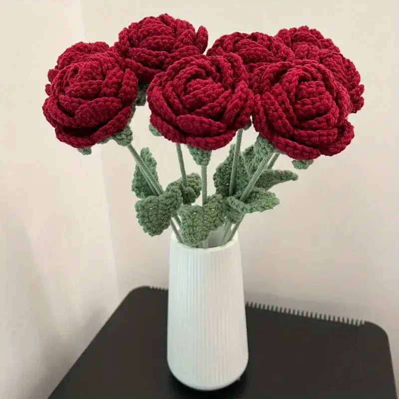 Handmade Crochet Rose – 1 Pc Soft Wool Flower by Marsa, Ideal for Gifting & Decoration