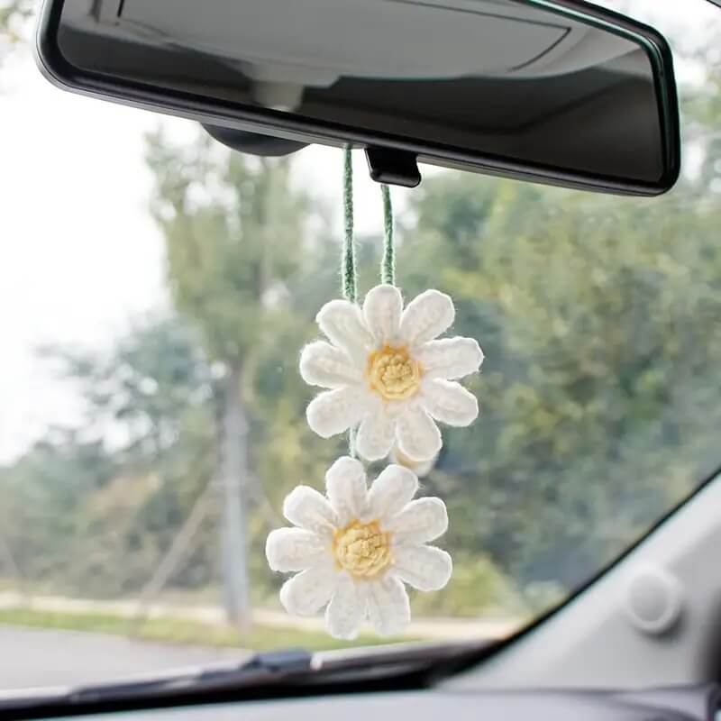 Ladies Crochet Daisy Car Accessories Cute Rearview Mirror - Marsa official