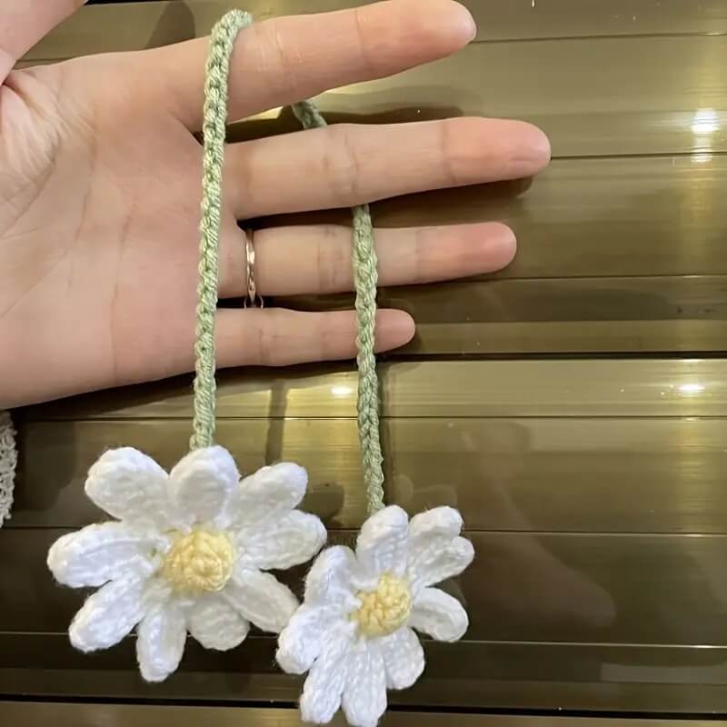 Ladies Crochet Daisy Car Accessories Cute Rearview Mirror - Marsa official