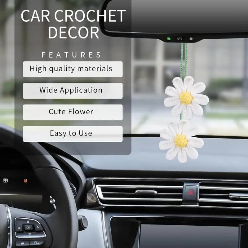 Ladies Crochet Daisy Car Accessories Cute Rearview Mirror - Marsa official