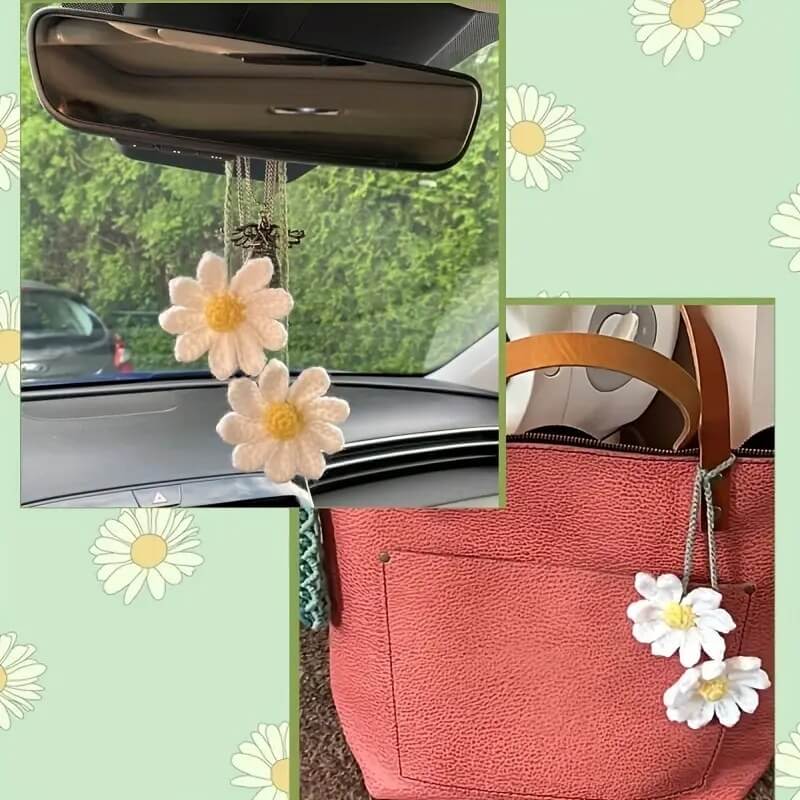 Ladies Crochet Daisy Car Accessories Cute Rearview Mirror - Marsa official