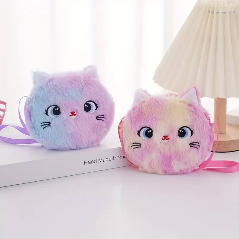 Plush Cat Crossbody Bag with Zipper – Soft Kitty Shoulder Bag by Marsa for Girls & Daily Use