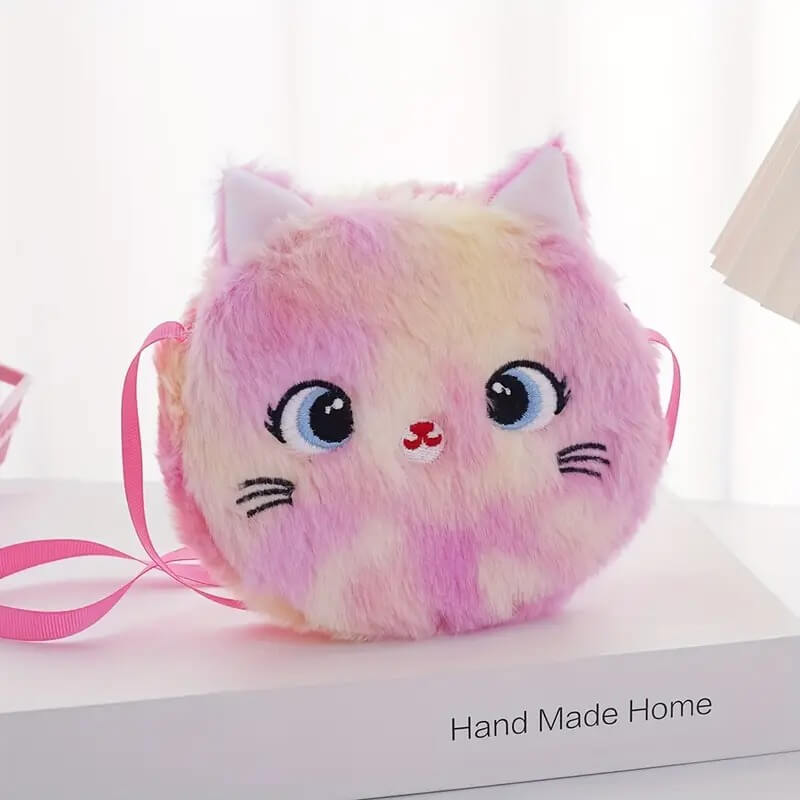 Plush Cat Crossbody Bag with Zipper – Soft Kitty Shoulder Bag by Marsa for Girls & Daily Use