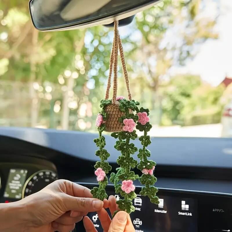 Crochet Flower Hanging Car Ornament
