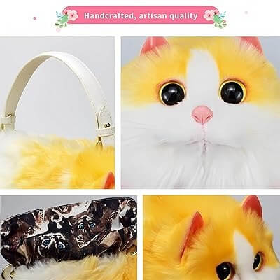 Cat Shaped Faux Fur Fluffy Handbag - Marsa official