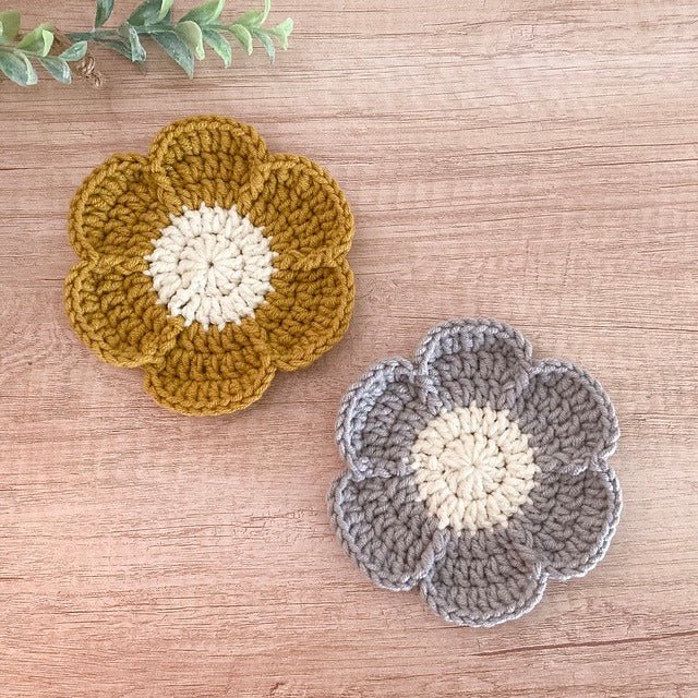 1pc Crochet Flower Coaster – Handmade Wool Table Mat by Marsa for Tea & Decor