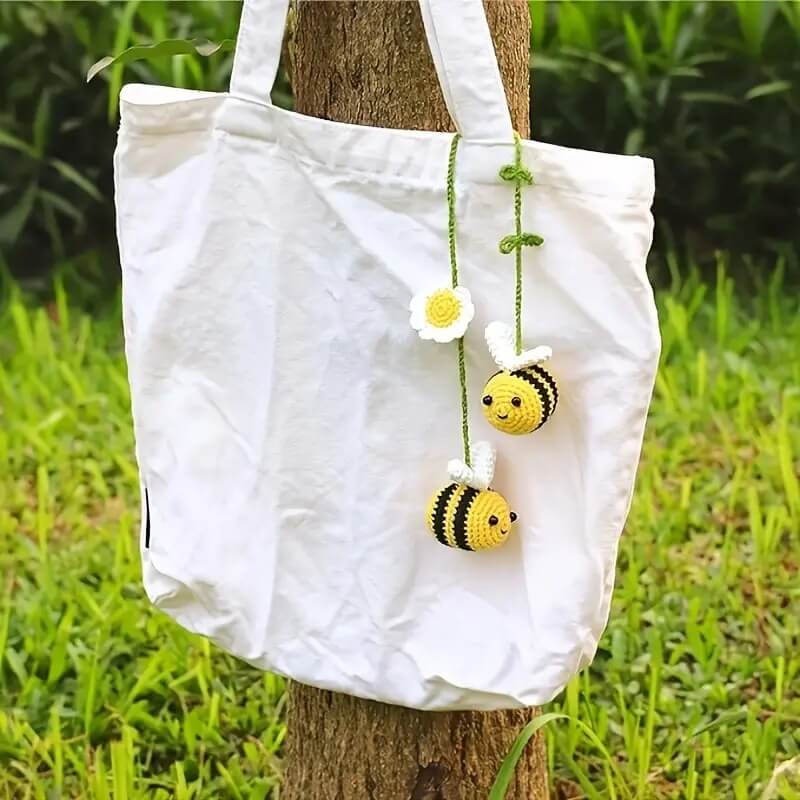 Handmade Crochet Bee Car Mirror Hanging – Cute Rearview Accessory by Marsa for Car Decor & Gifts