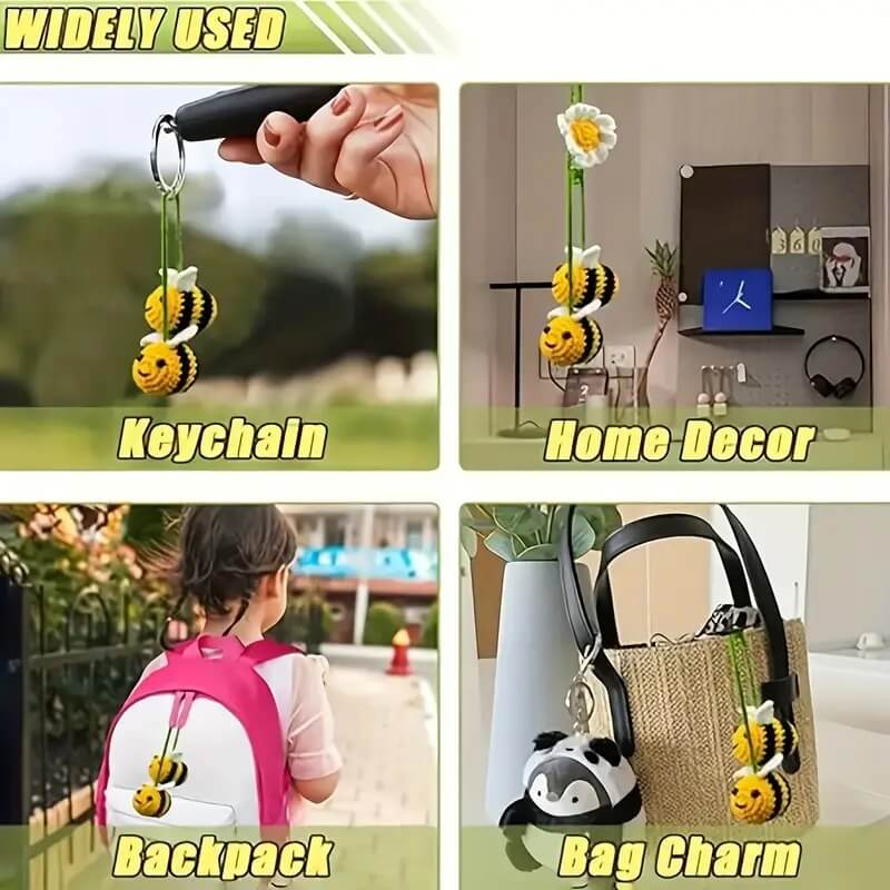 Handmade Crochet Bee Car Mirror Hanging – Cute Rearview Accessory by Marsa for Car Decor & Gifts