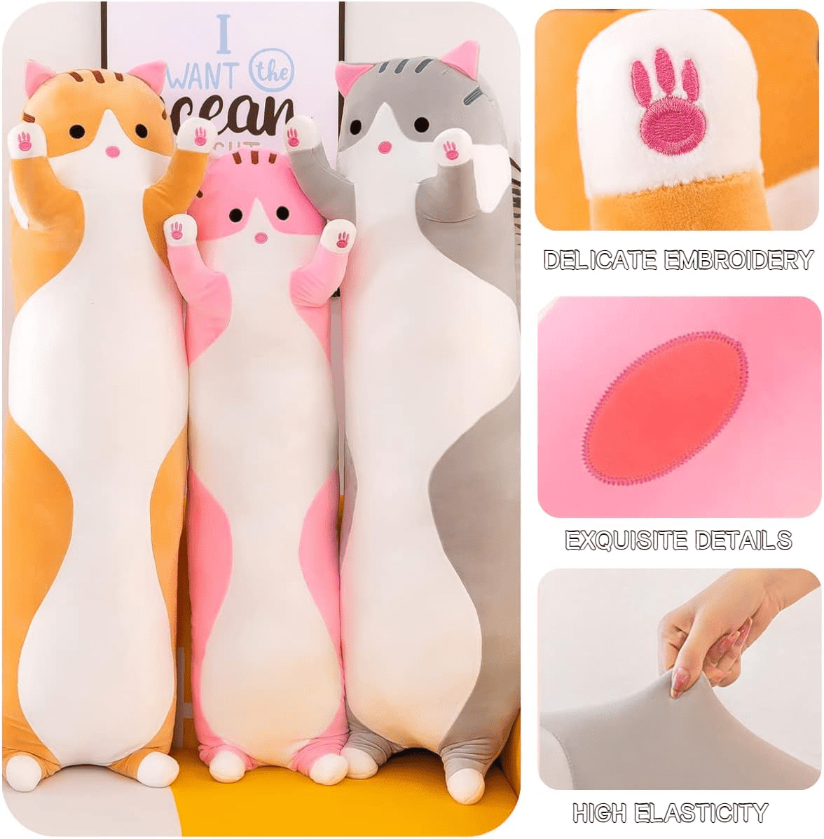 Soft Plush Cat Toy Pillow – Cuddly Stuffed Animal Cushion by Marsa for Kids & Decor