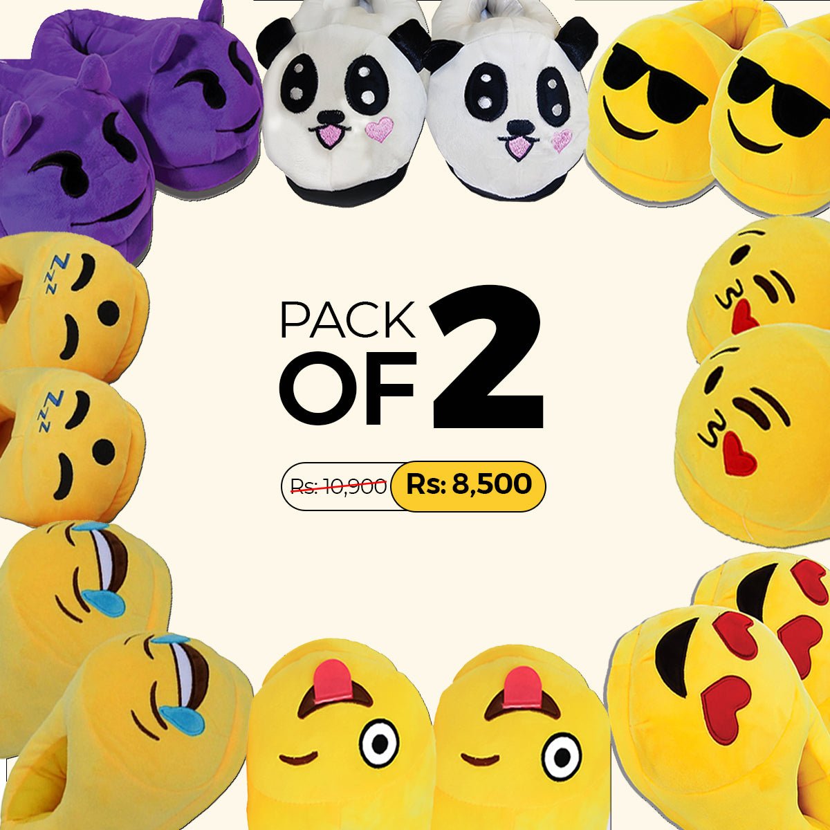 Pack of 2 Kids Emoji Slippers Warm & Comfortable - Marsa official
